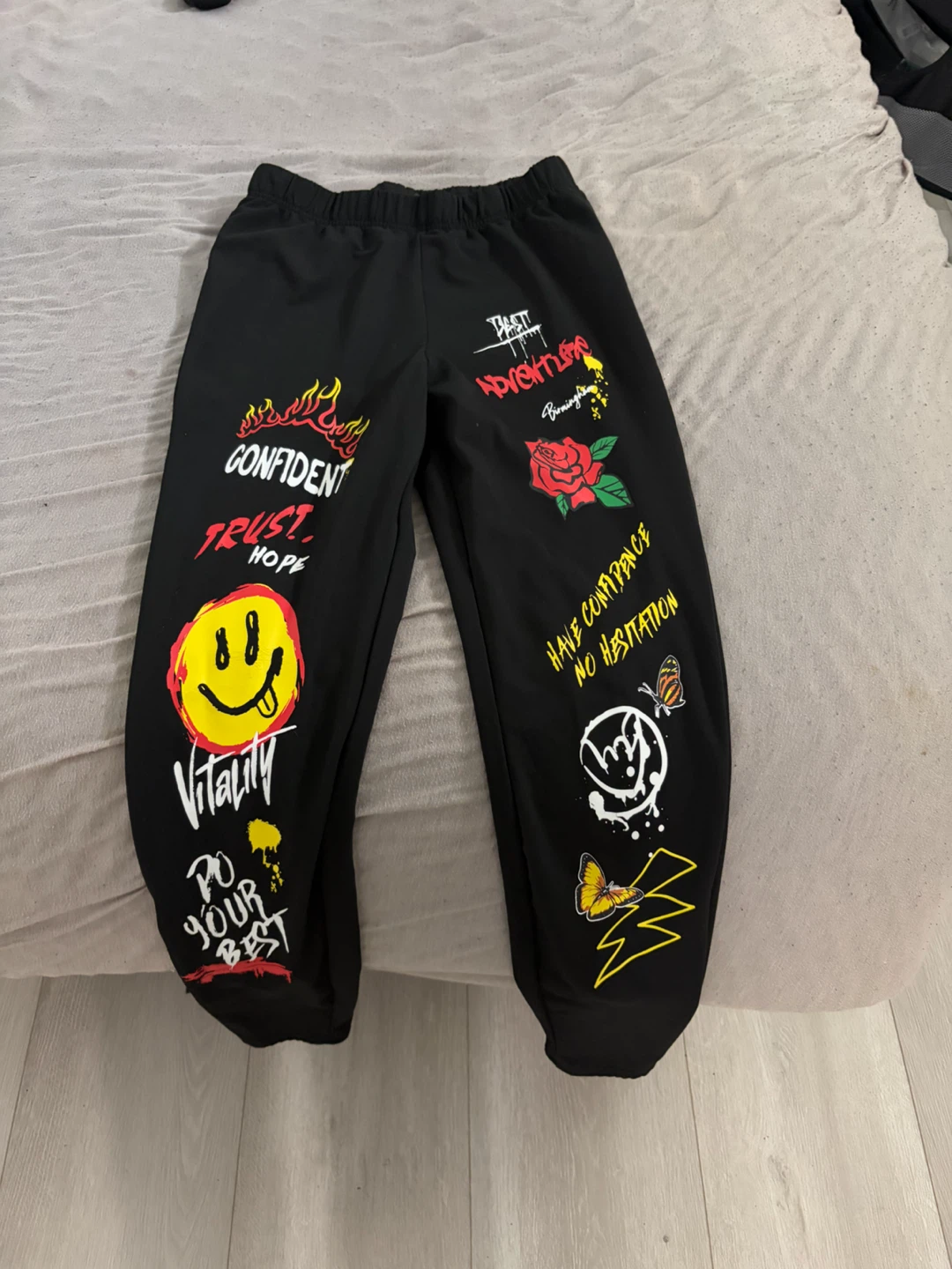 Black Graphic Print Joggers