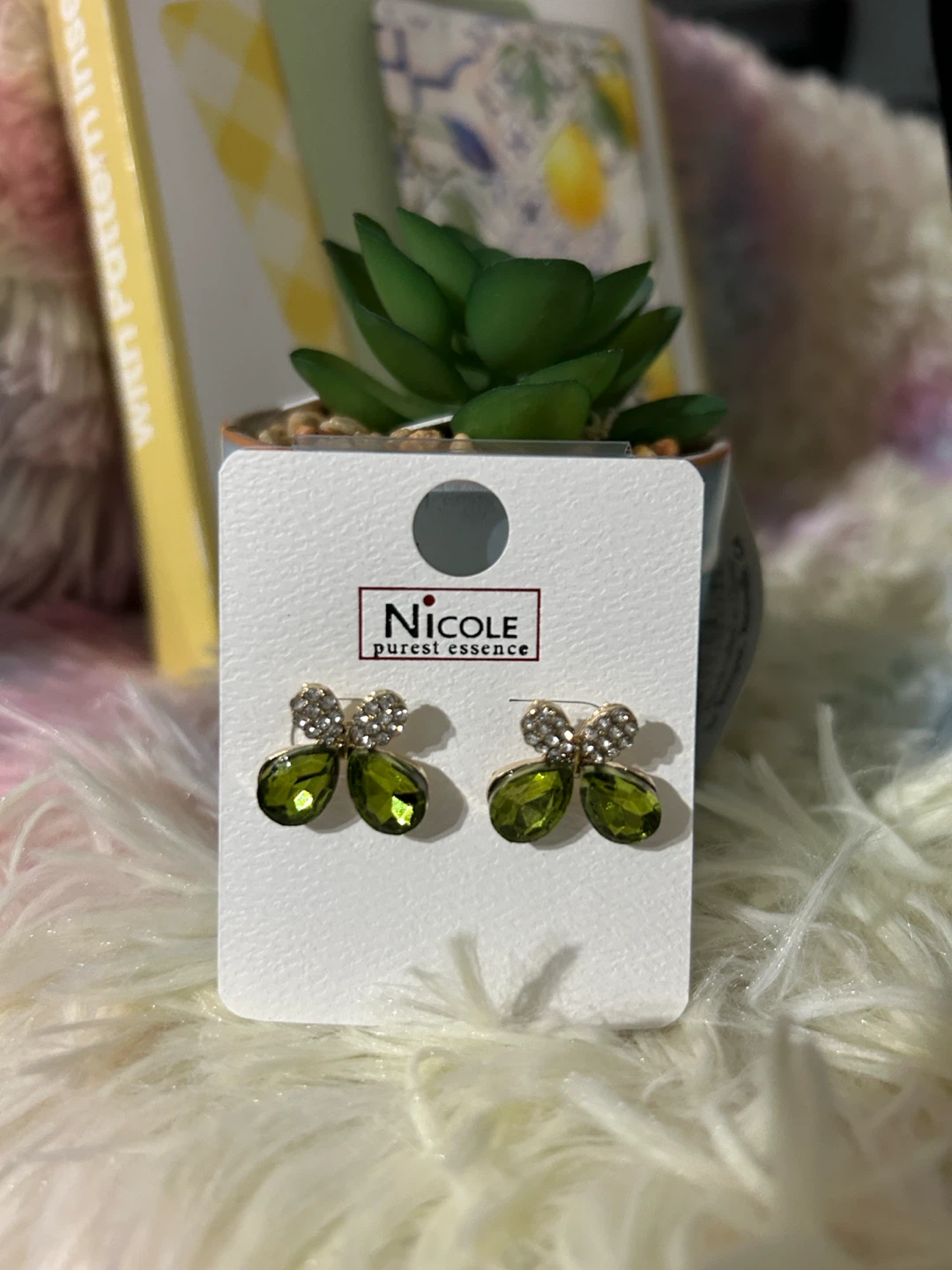 Nicole "Purest Essence" Green Gem & Crystal Bow Earrings - photo 2