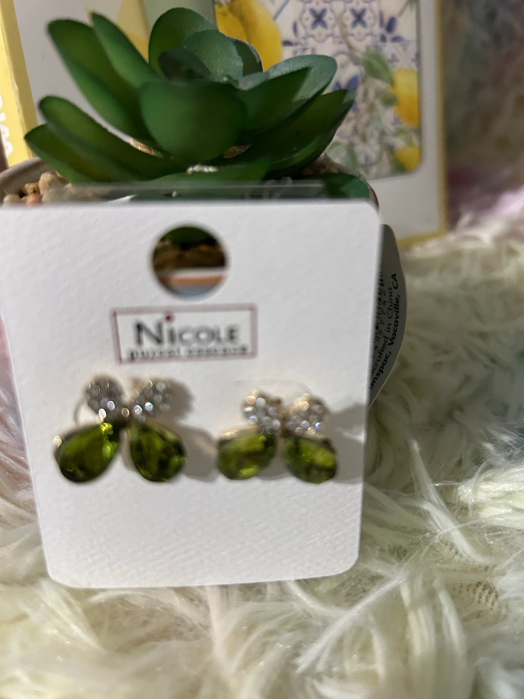 Nicole "Purest Essence" Green Gem & Crystal Bow Earrings - photo 3
