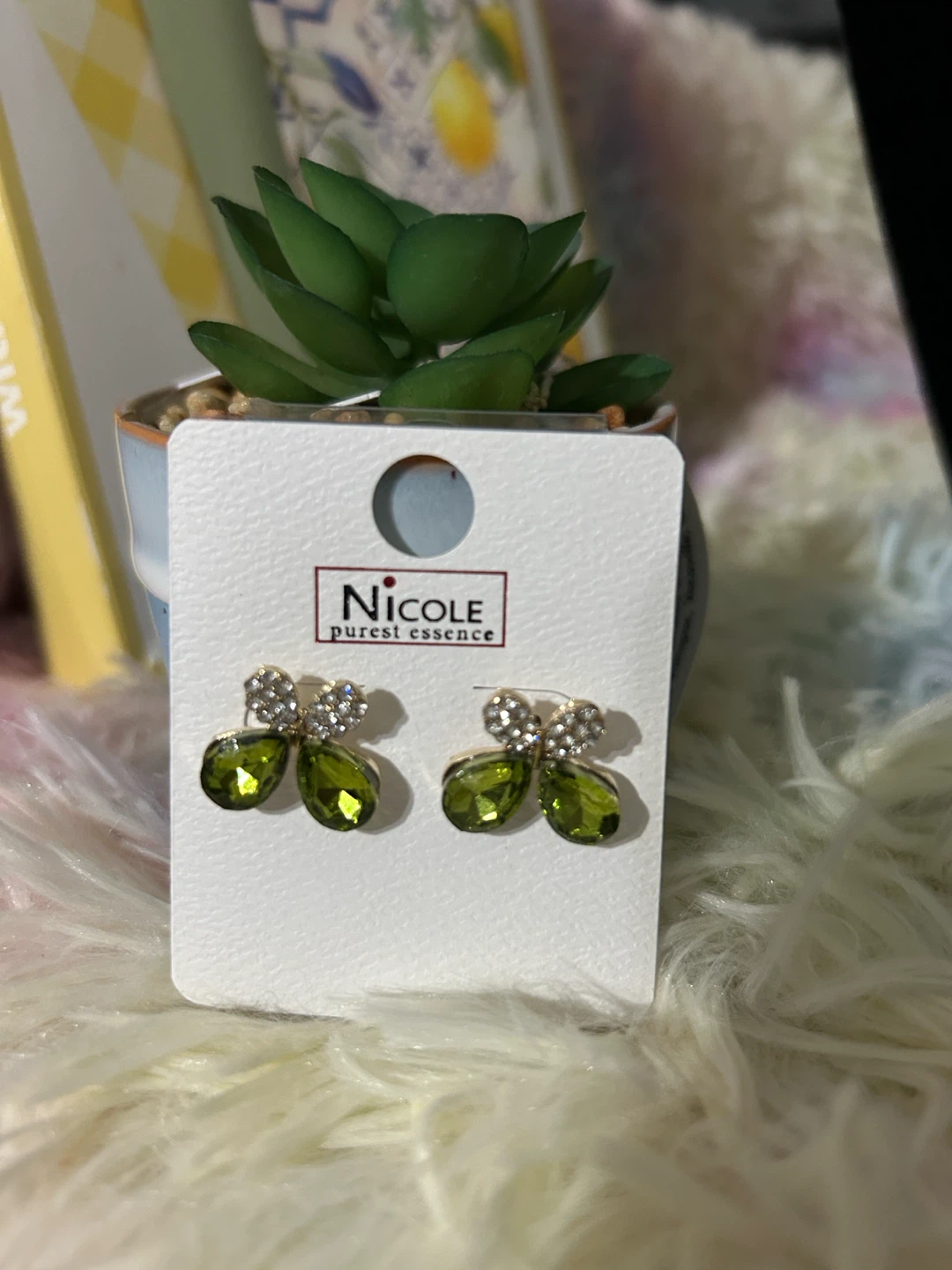 Nicole "Purest Essence" Green Gem & Crystal Bow Earrings - photo 4
