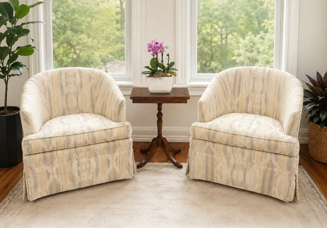 Pair of Upholstered Barrel Chairs
