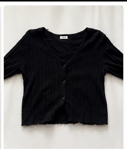 Black Ribbed Cropped Cardigan long sleeve