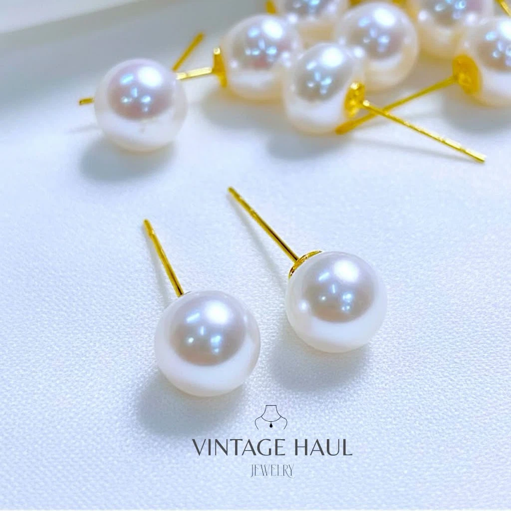 18k Saudi gold Genuine Freshwater Pearl Earrings