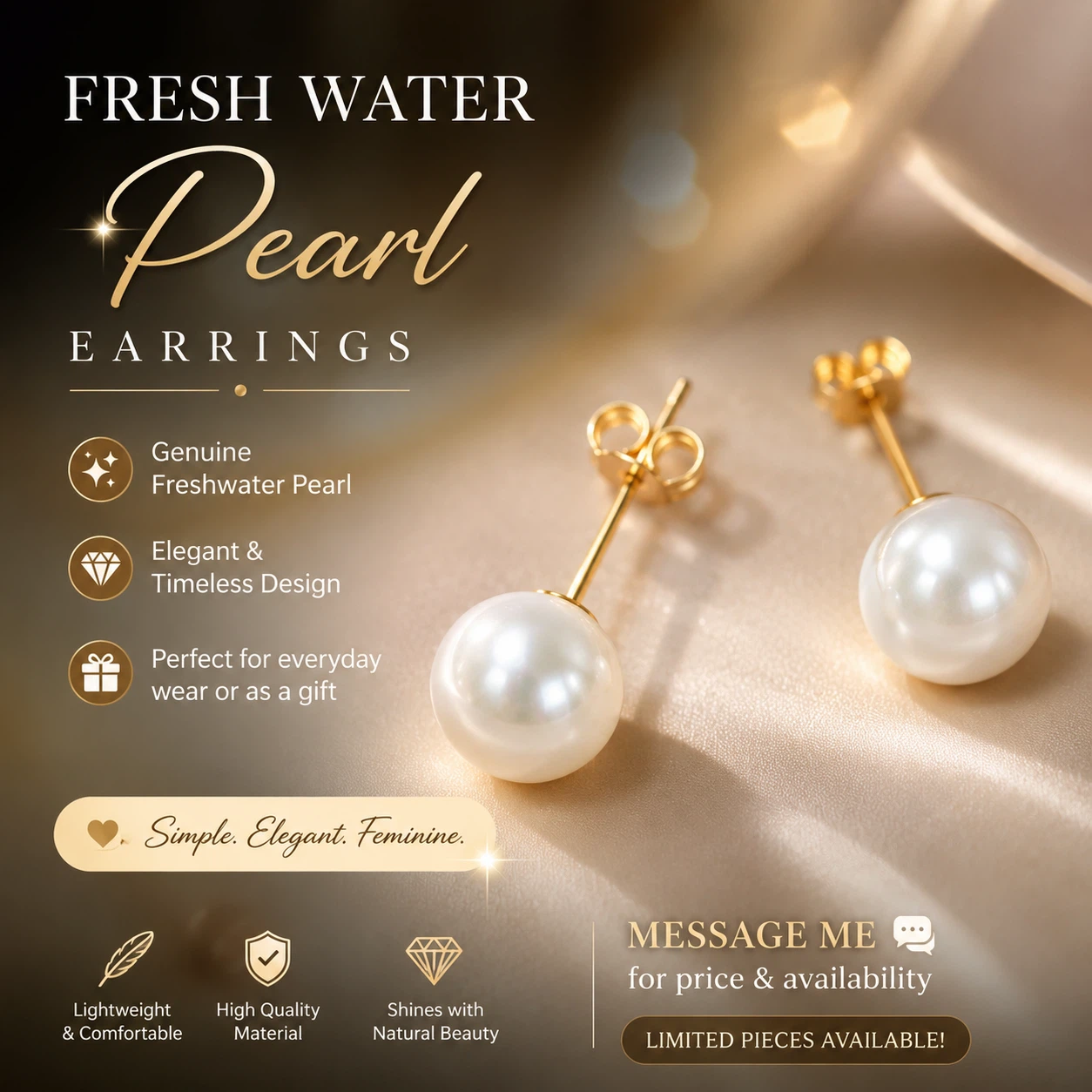 18k Saudi gold Genuine Freshwater Pearl Earrings - photo 2