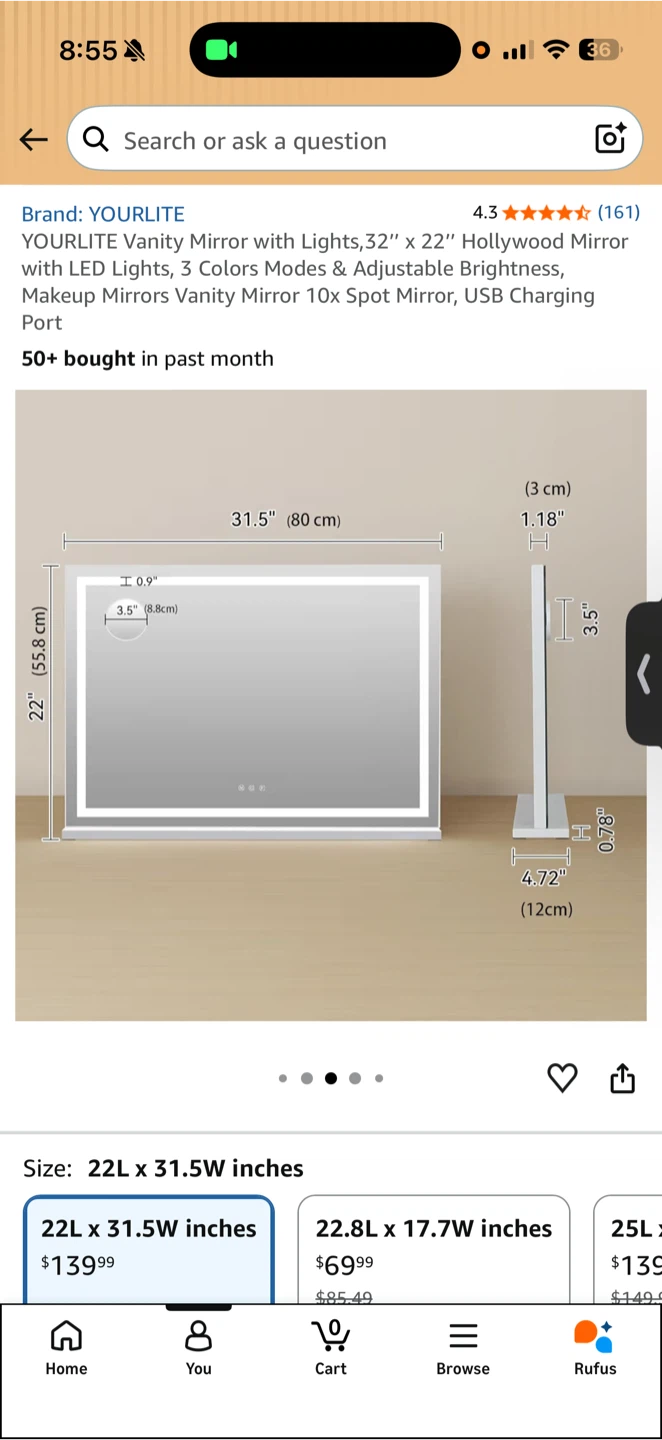 YOURLITE Hollywood Mirror 32" x 22" with Lights
