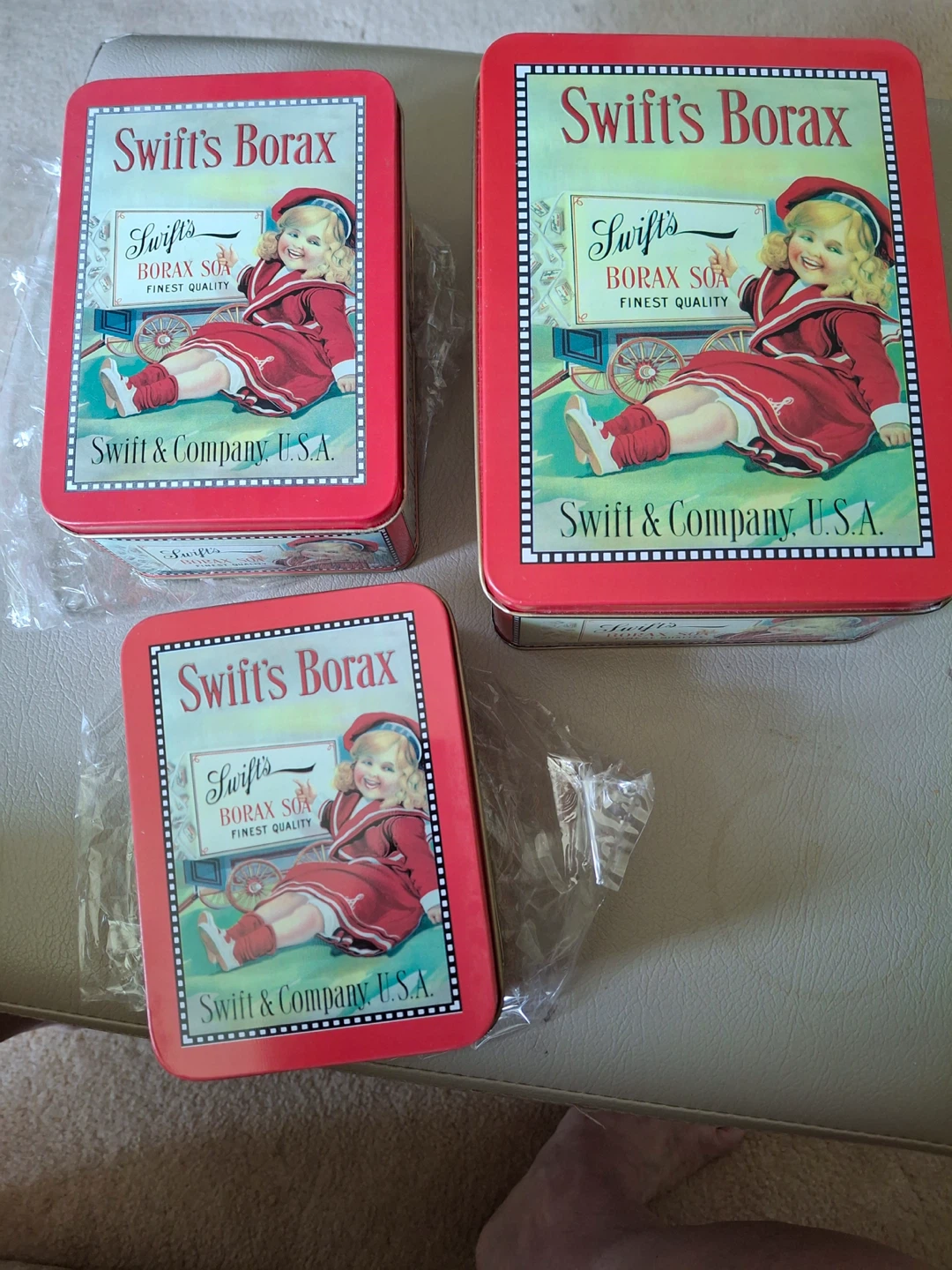 Set of vintage theme Borax tins