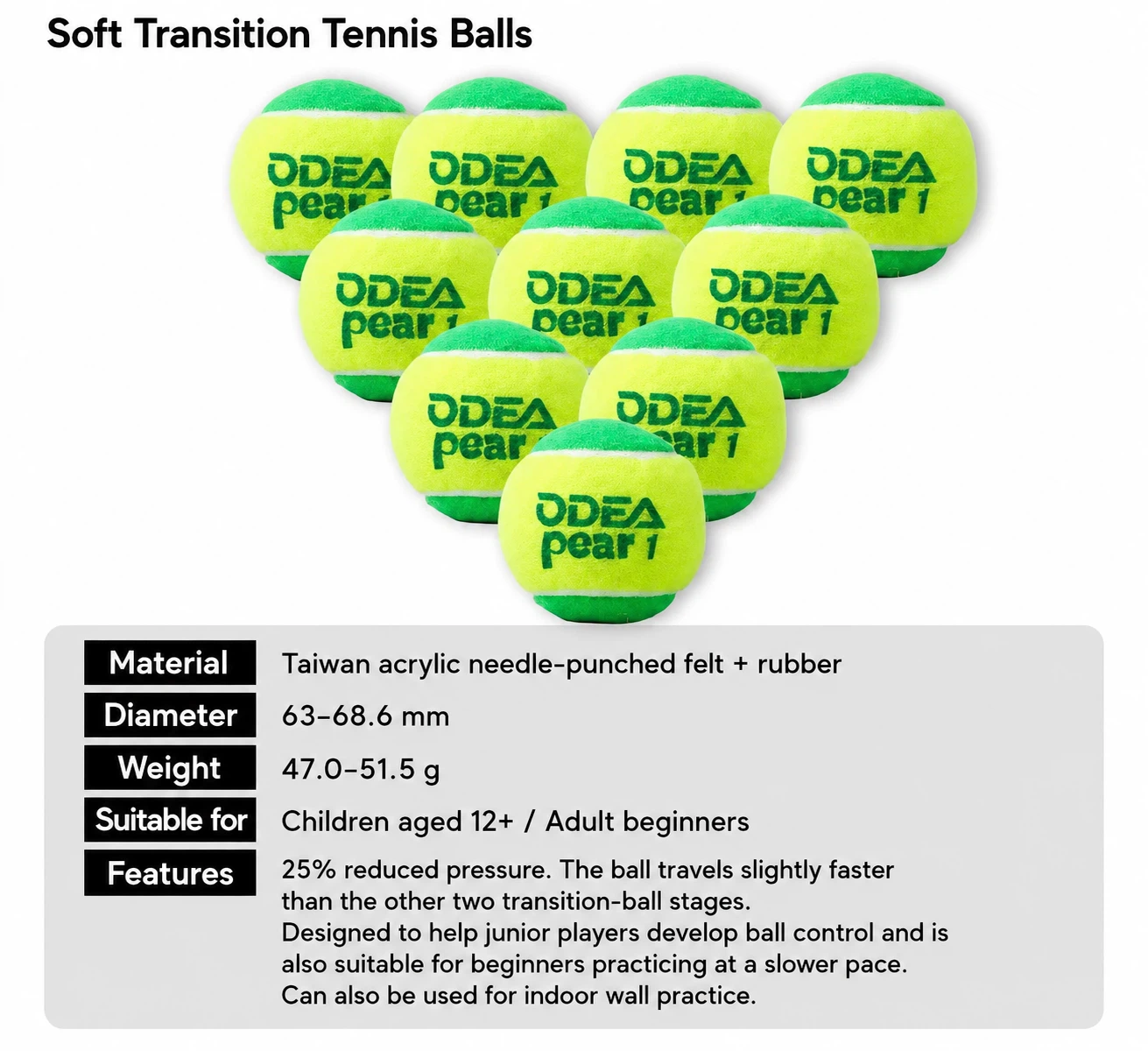 Soft Transition Tennis Balls Pear 1 (5 Loose Balls)