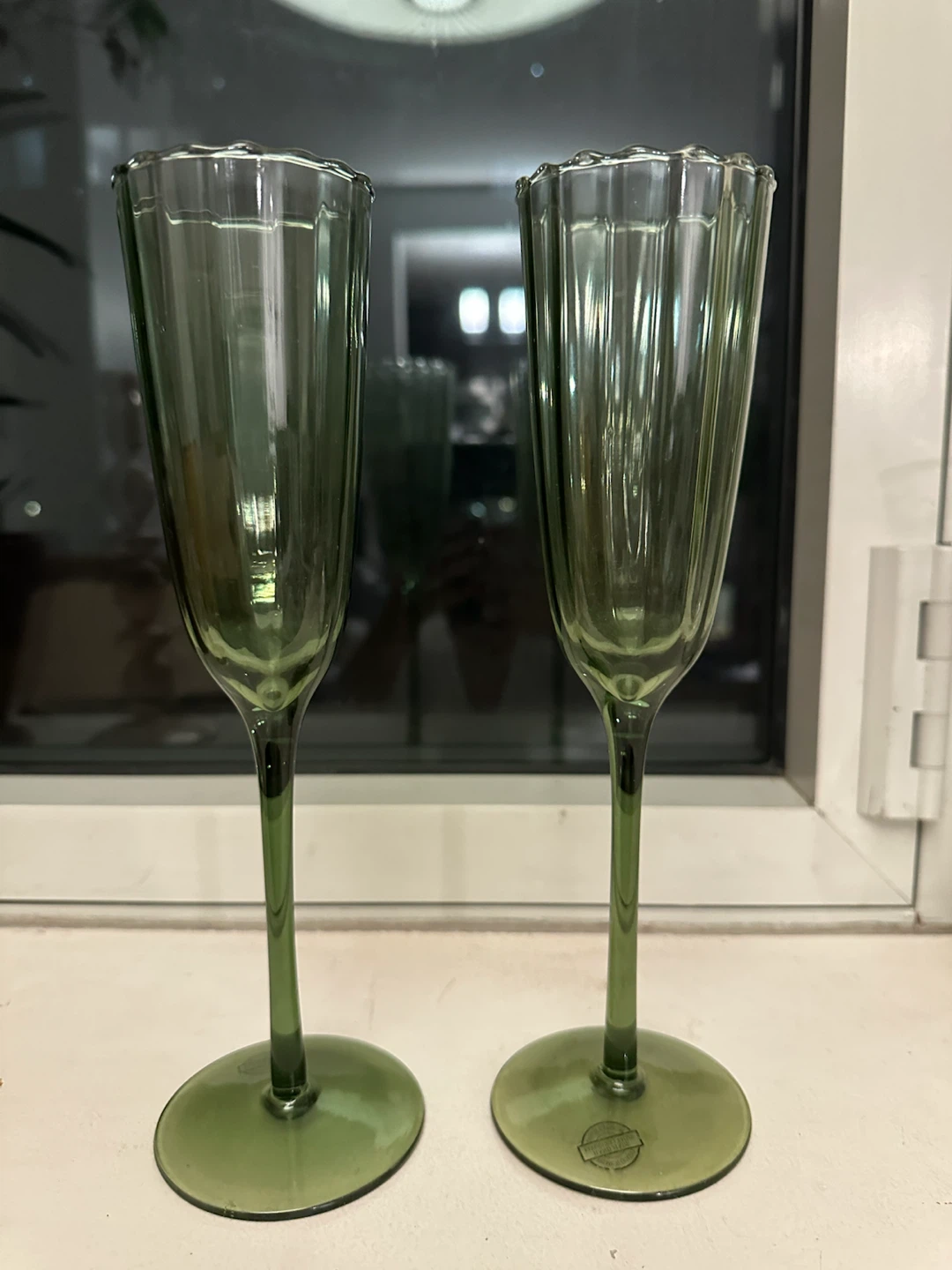 Green Fluted Champagne Glasses - Set of 2