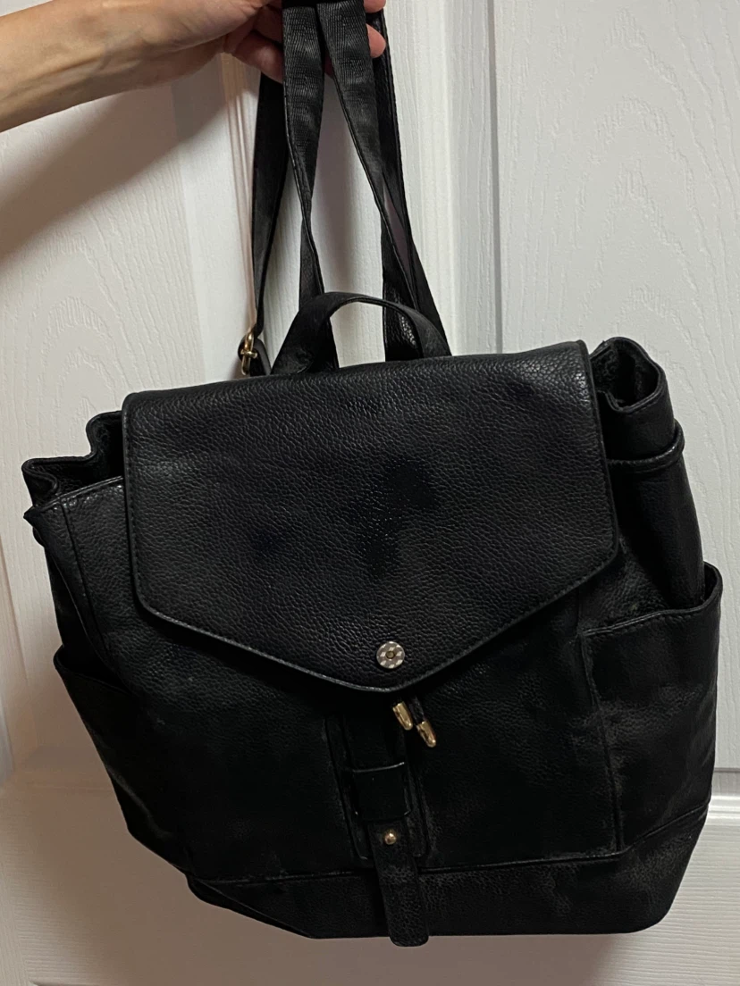 Black Faux Leather Backpack