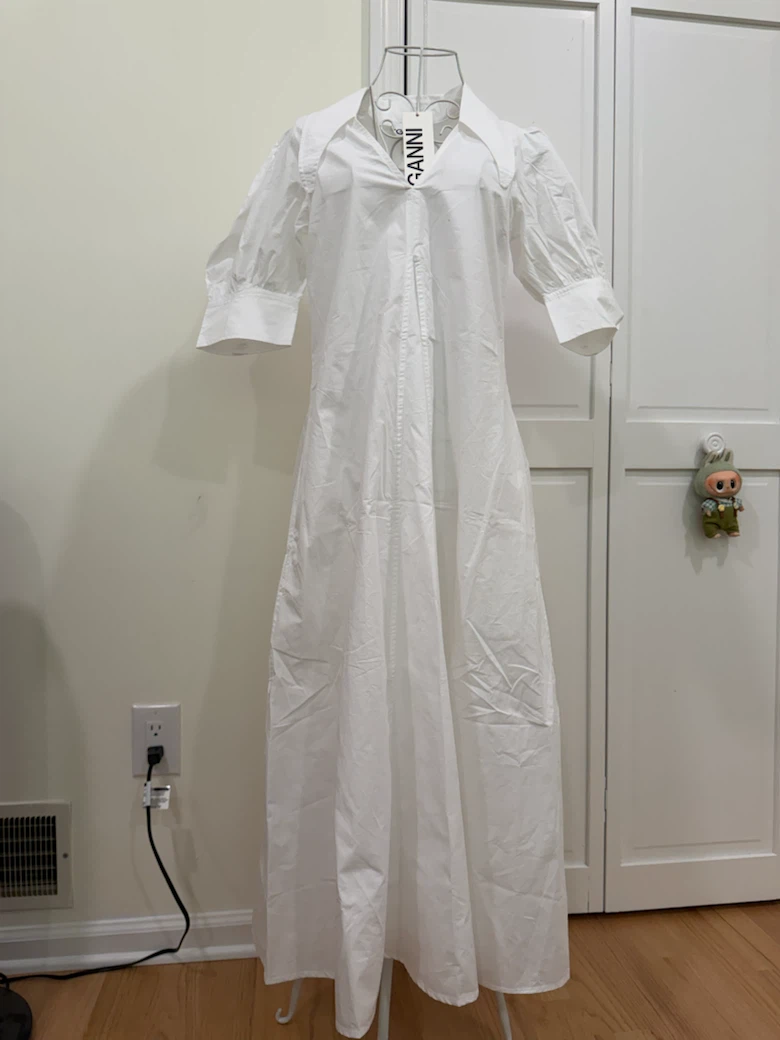 Ganni White Cotton Maxi Dress