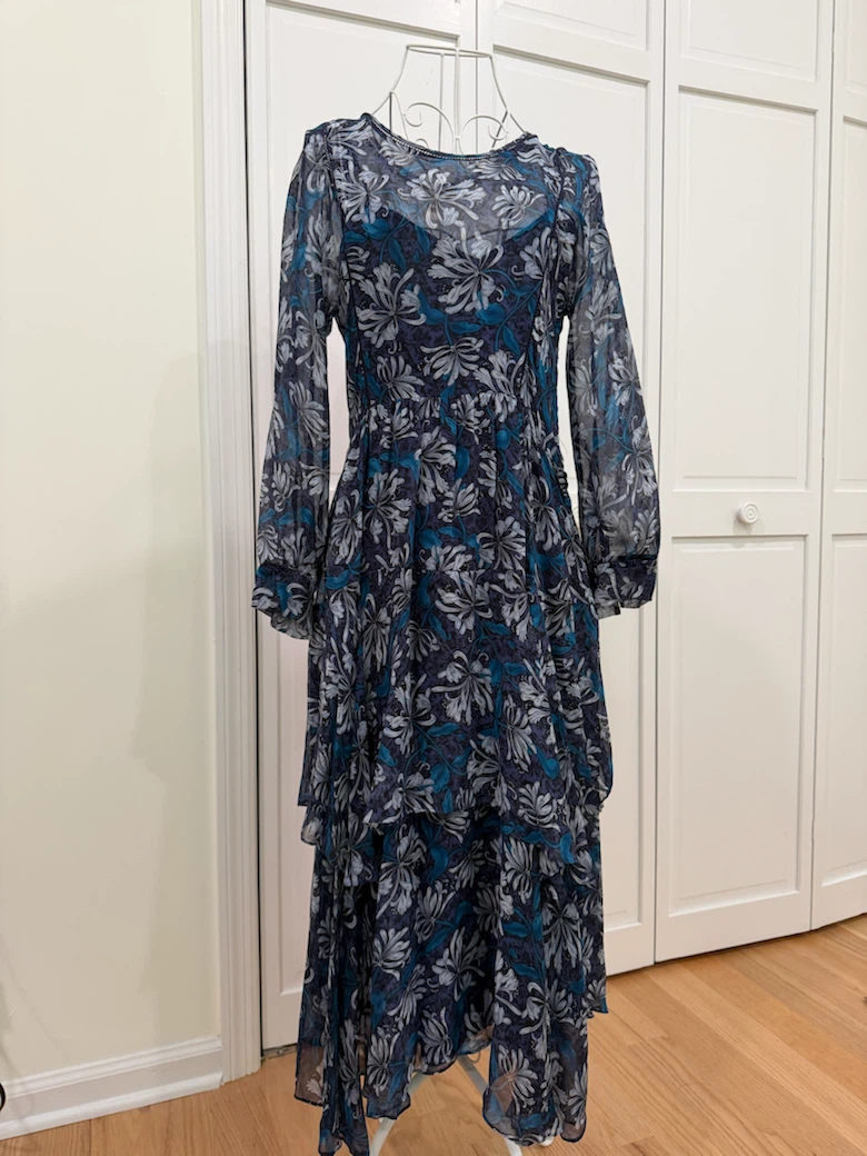 Silk chiffon Floral Print Tiered Midi Dress