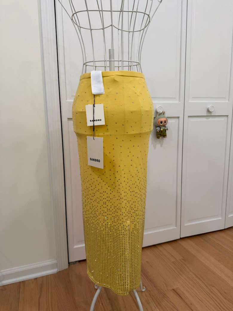Sandro Yellow Beaded Midi Skirt