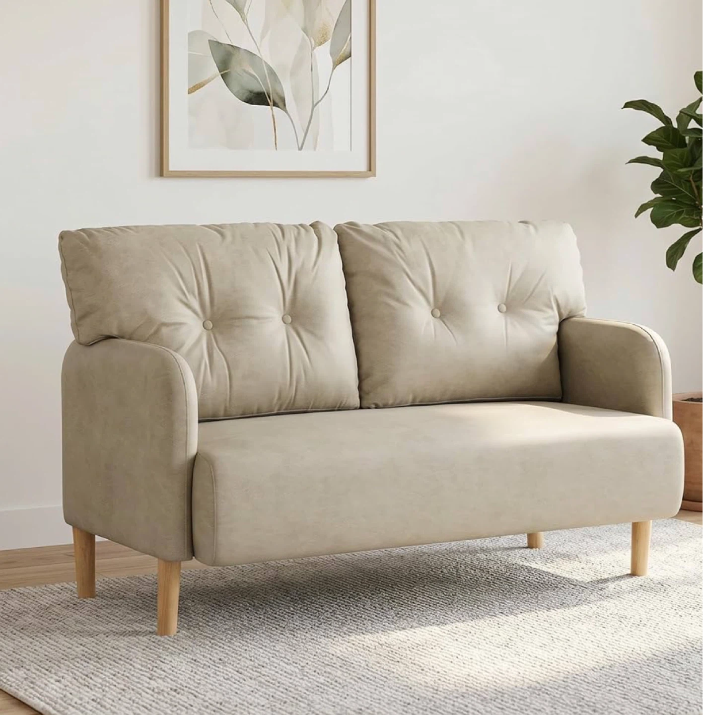 Loveseat Couch with Beige Blanket