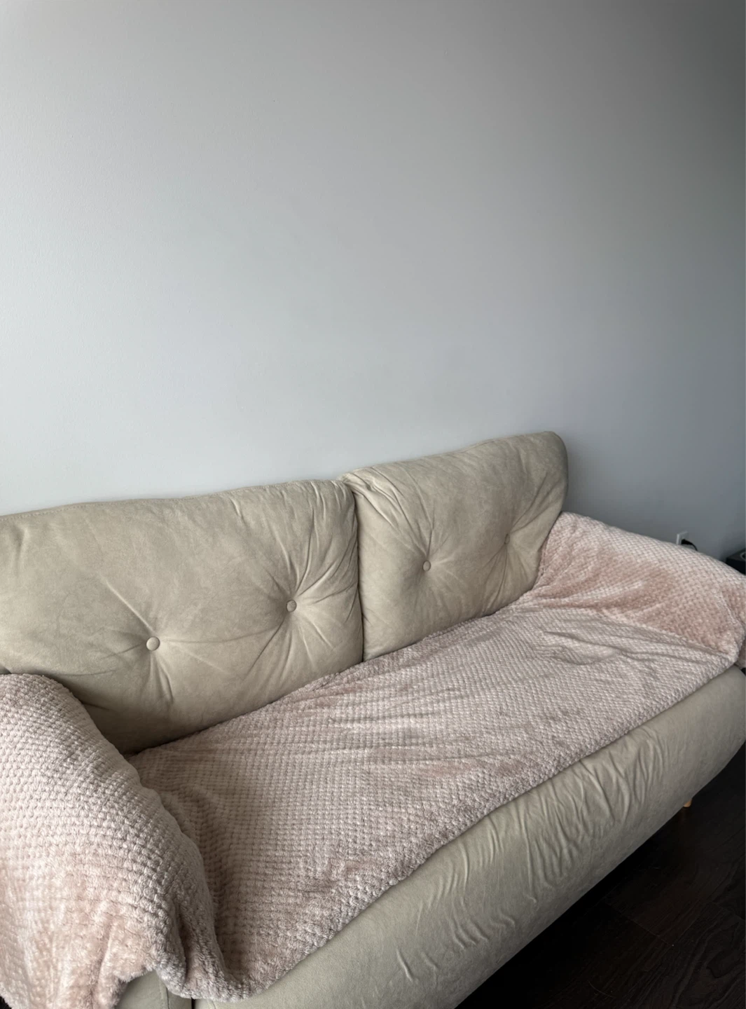 Loveseat Couch with Beige Blanket - photo 3