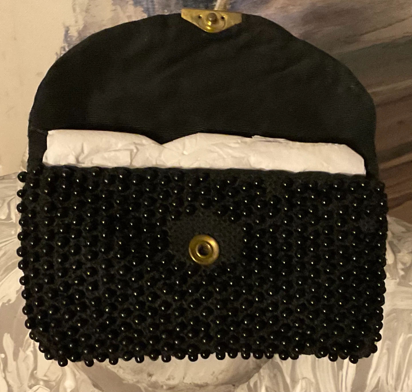Vintage 1950s Style Little Black Beaded Purse / Lipstick Holder - photo 2