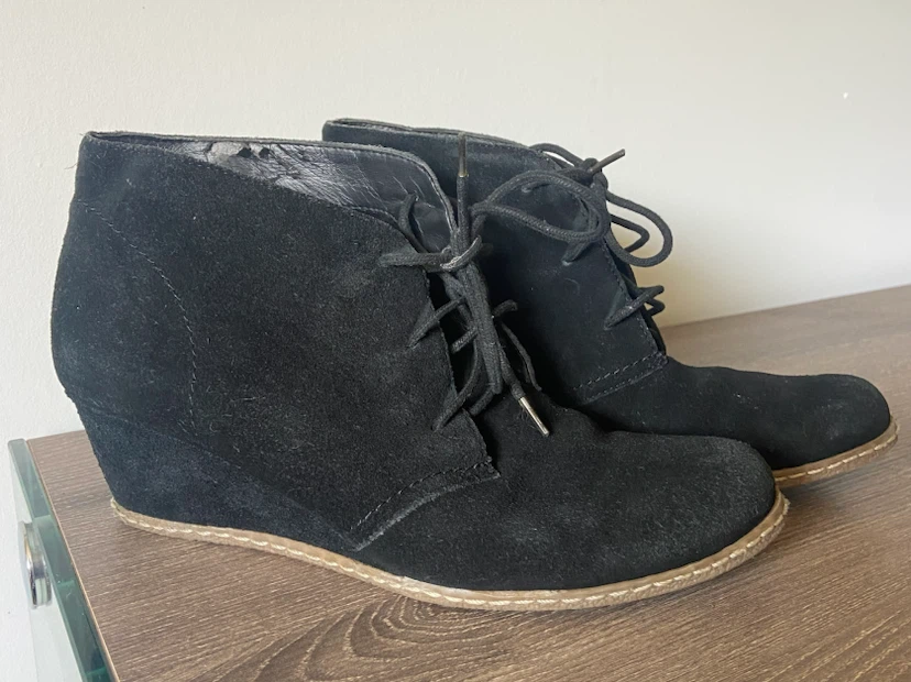 Franco Sarto Black Suede Leather Wedge Ankle Boots 8.5