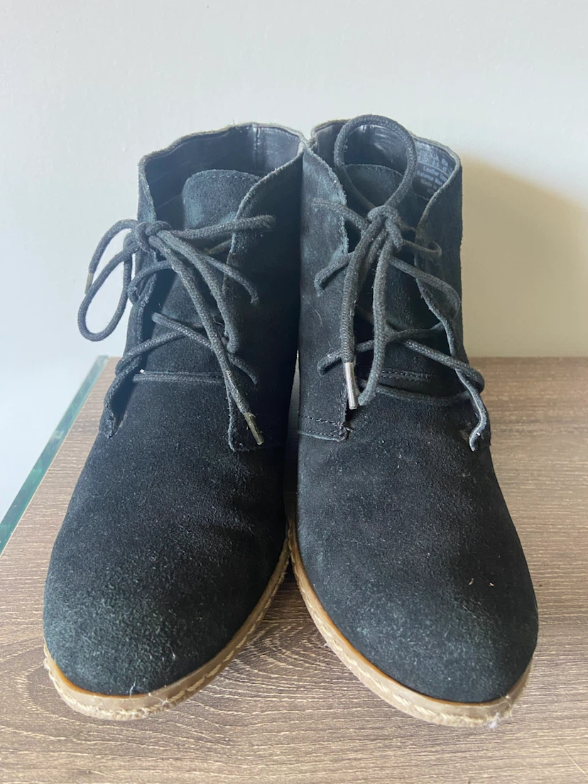 Franco Sarto Black Suede Leather Wedge Ankle Boots 8.5 - photo 3
