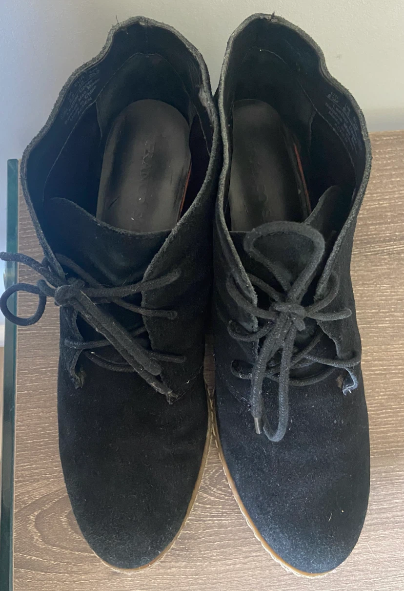 Franco Sarto Black Suede Leather Wedge Ankle Boots 8.5 - photo 5