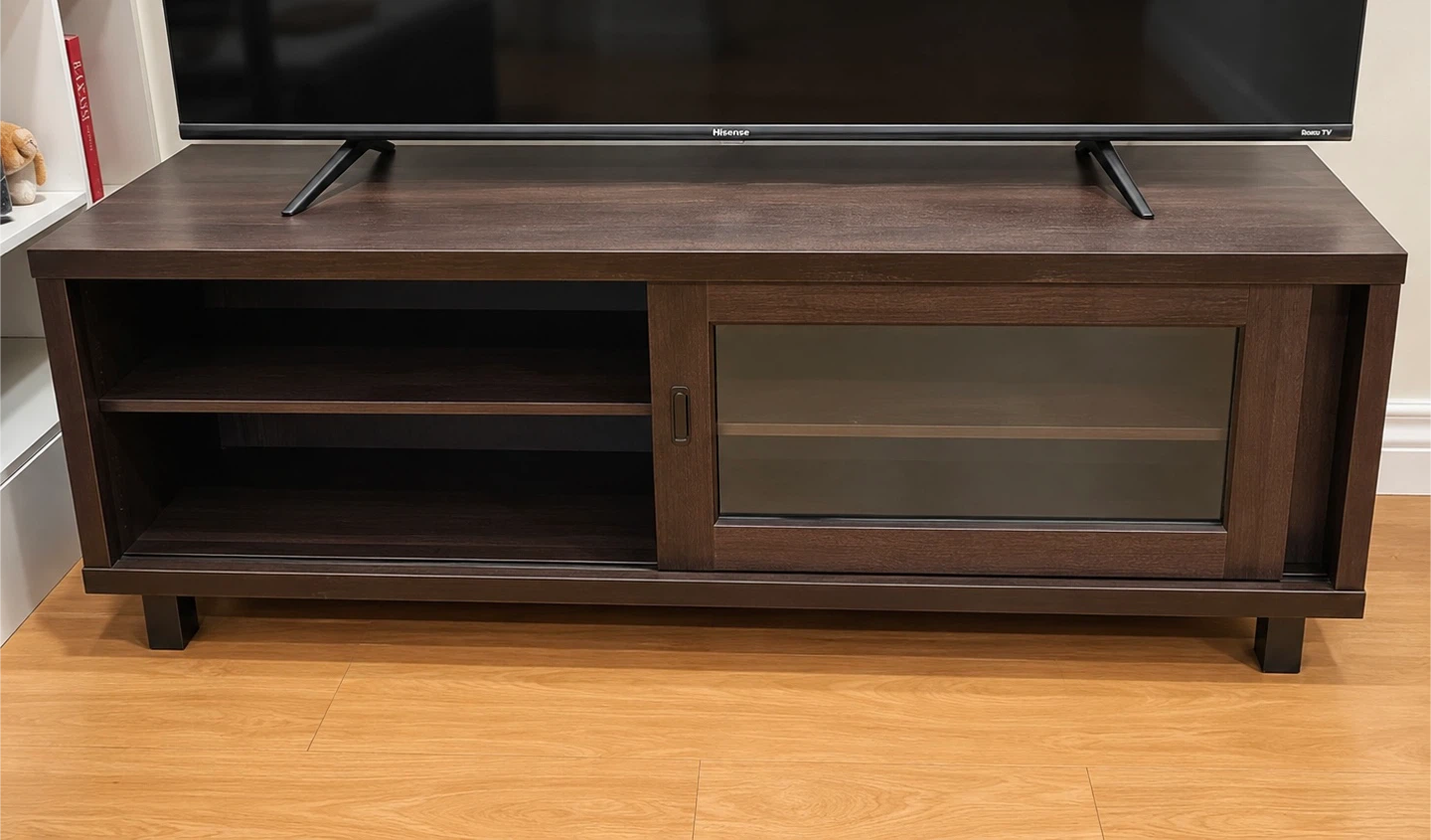 Sturdy TV Stand /with Storage & Glass Sliding Door