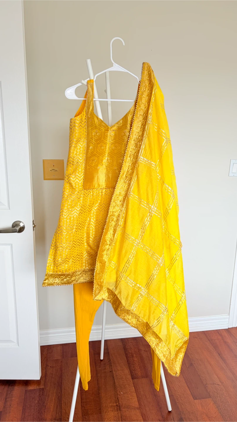 Yellow Kurti Dupatta and Pants Set