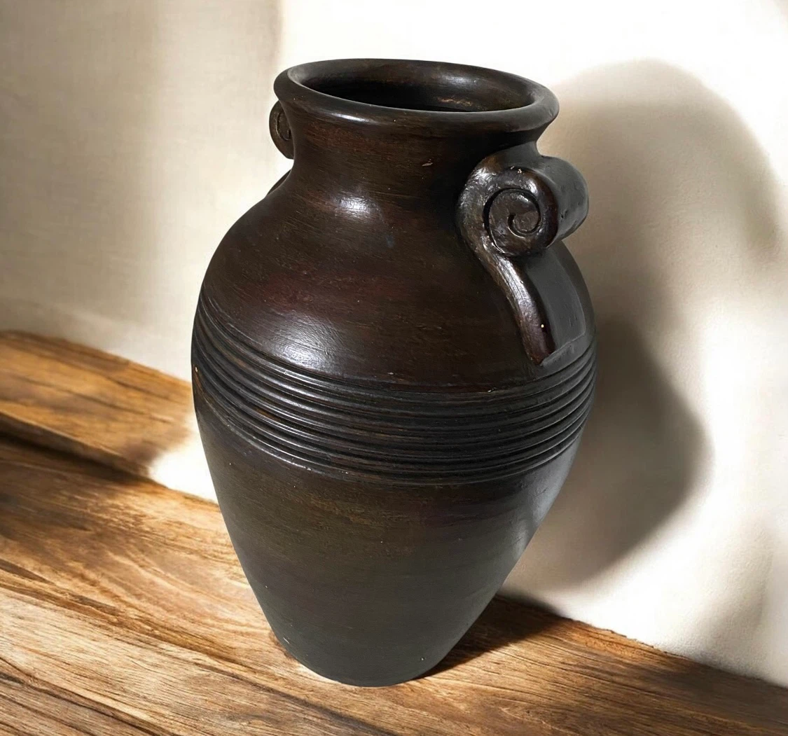 Pier 1 One Pottery Vase Terra Cotta Clay Brown Handles Boho Brut - photo 2