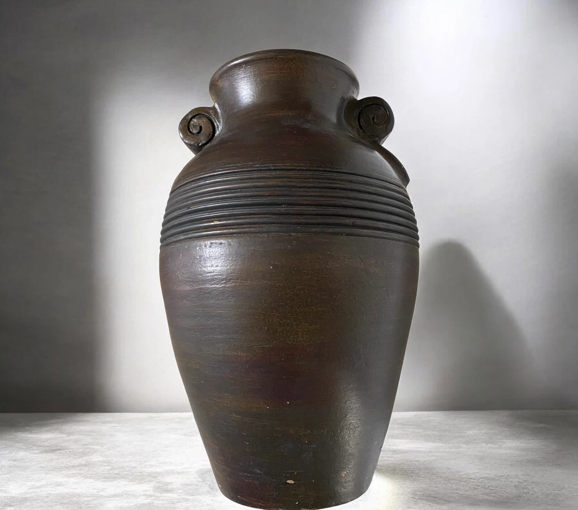 Pier 1 One Pottery Vase Terra Cotta Clay Brown Handles Boho Brut