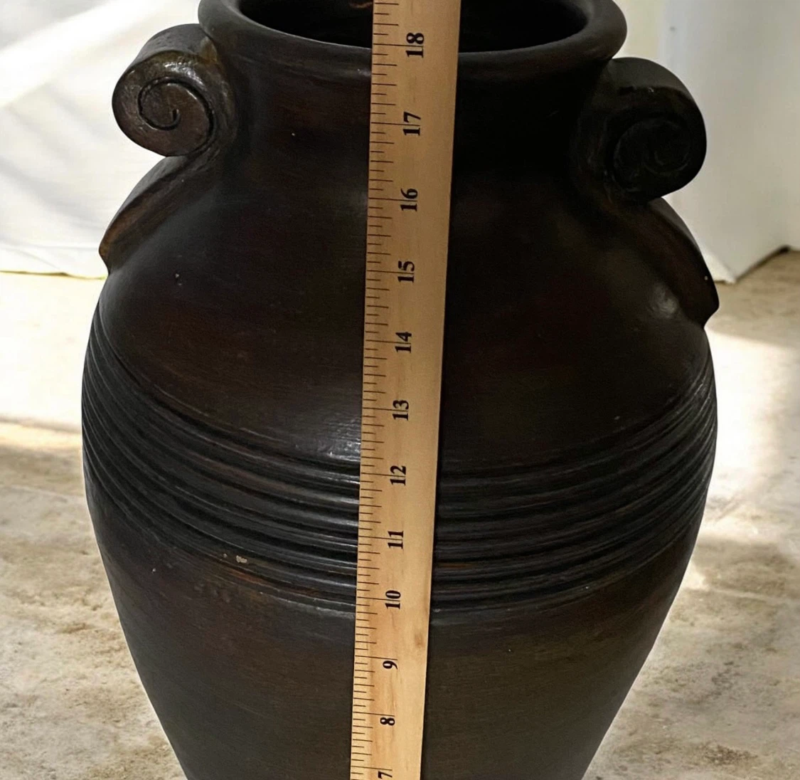 Pier 1 One Pottery Vase Terra Cotta Clay Brown Handles Boho Brut - photo 4