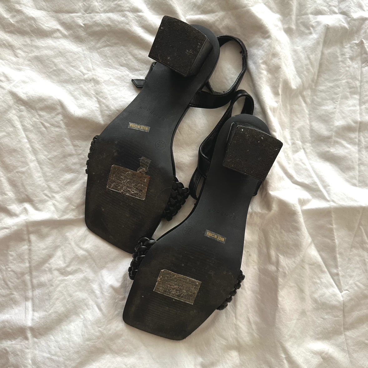 Black Woven Block Heel Sandals - photo 3