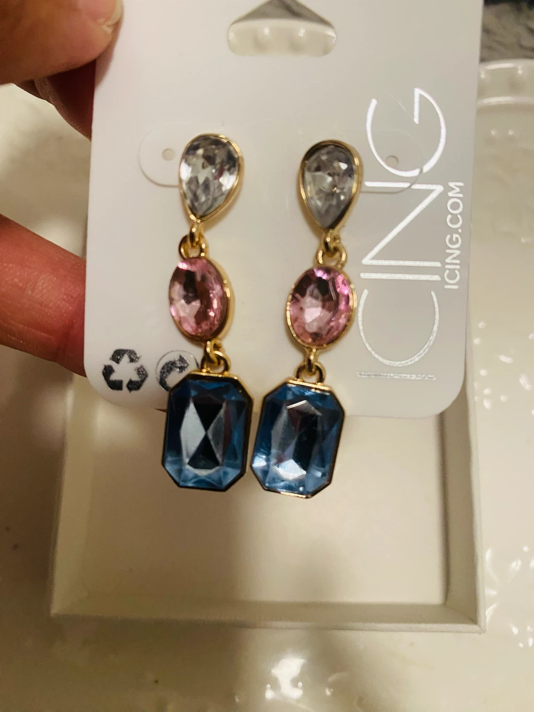 New (unused) ICING Triple Gem Drop Earrings - photo 2