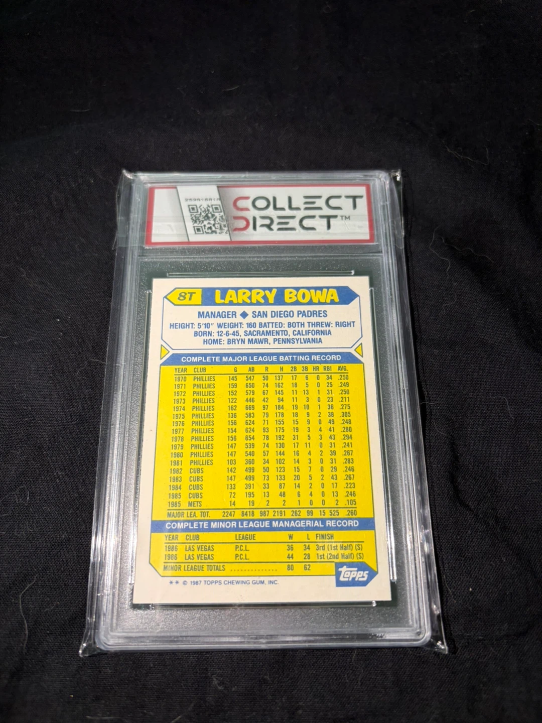 1987 Topps Traded Larry Bowa Authentic Auto Baseball Card - photo 2