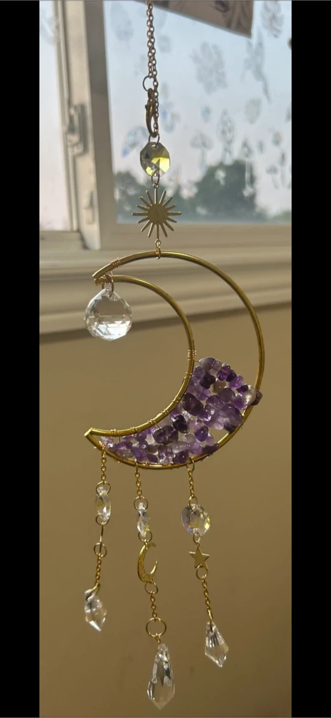 Moon and Star Crystal Suncatcher