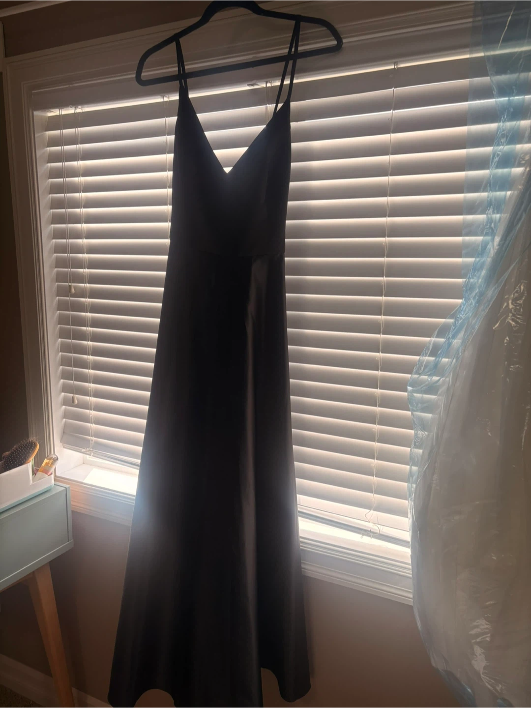 Black satin gown