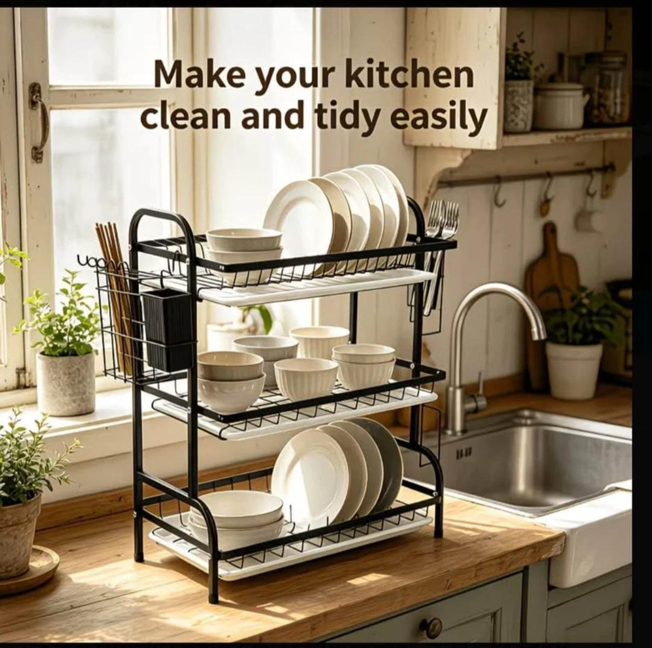 3-Tier Dish Drying Rack with Utensil Holder