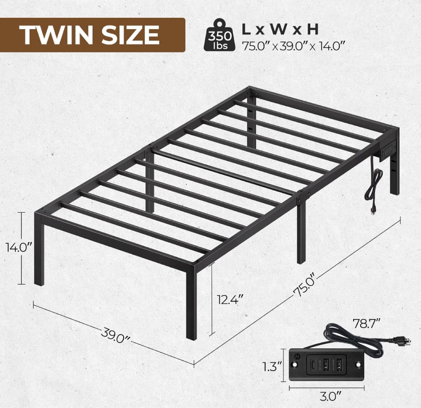 Twin size bed frame with usb station - photo 3
