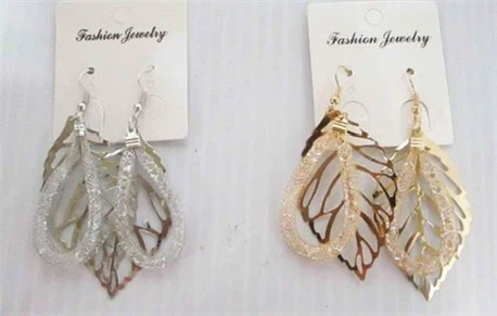 12 Assorted Fashion Raindrop Hollowed-out Leaf Dangle Earrings
