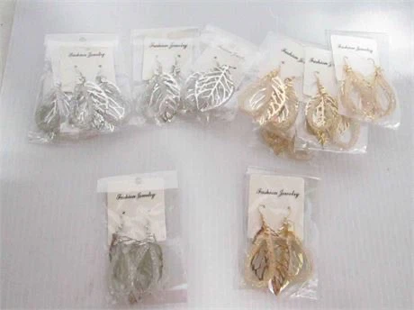 12 Assorted Fashion Raindrop Hollowed-out Leaf Dangle Earrings - photo 2