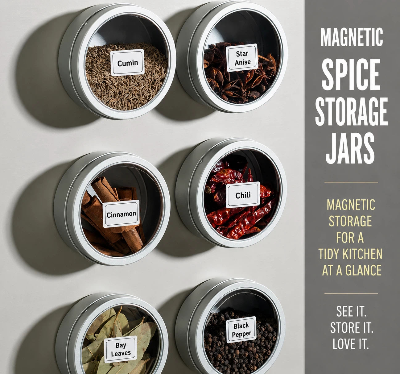 Magnetic Spice Jars / Clear Storage Containers