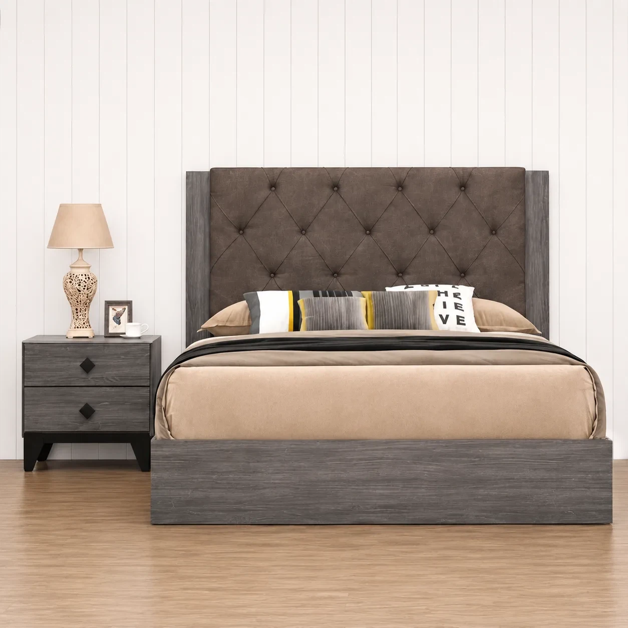 Tufted Headboard Platform Bed Frame