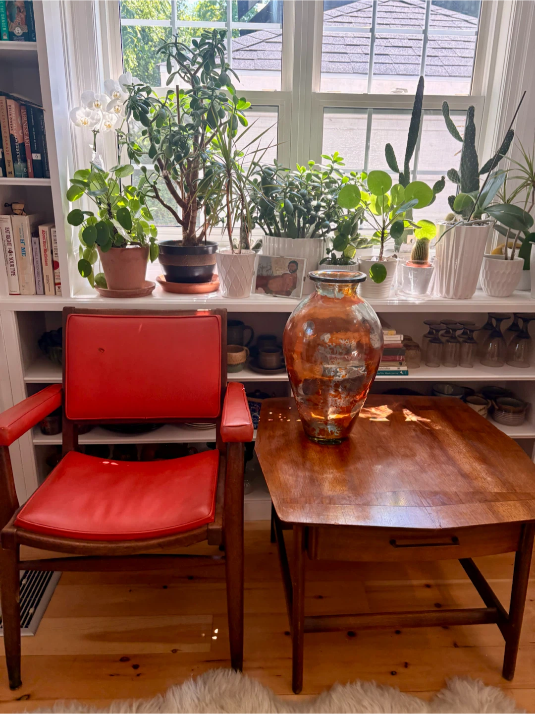 MCM Wooden Side Table with Drawer $60 with chair 120