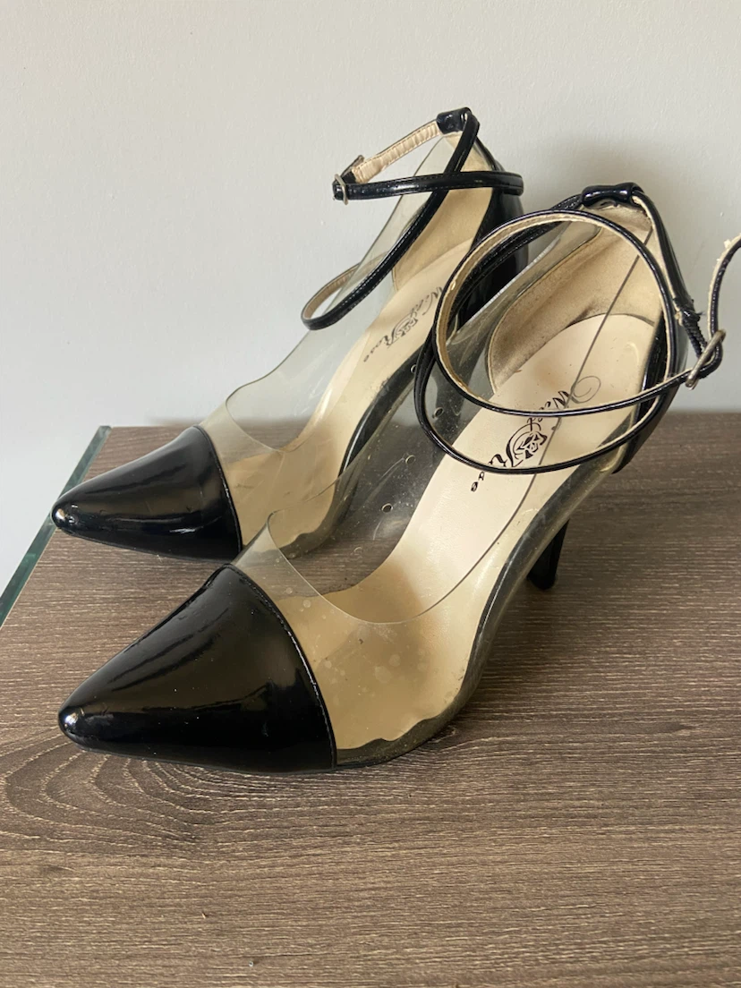Wild Rose Black Patent/Clear Ankle Strap Heels Size 8.5