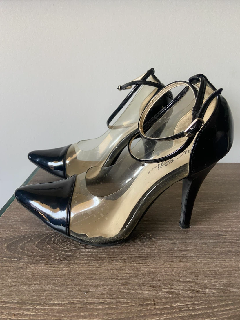 Wild Rose Black Patent/Clear Ankle Strap Heels Size 8.5 - photo 2