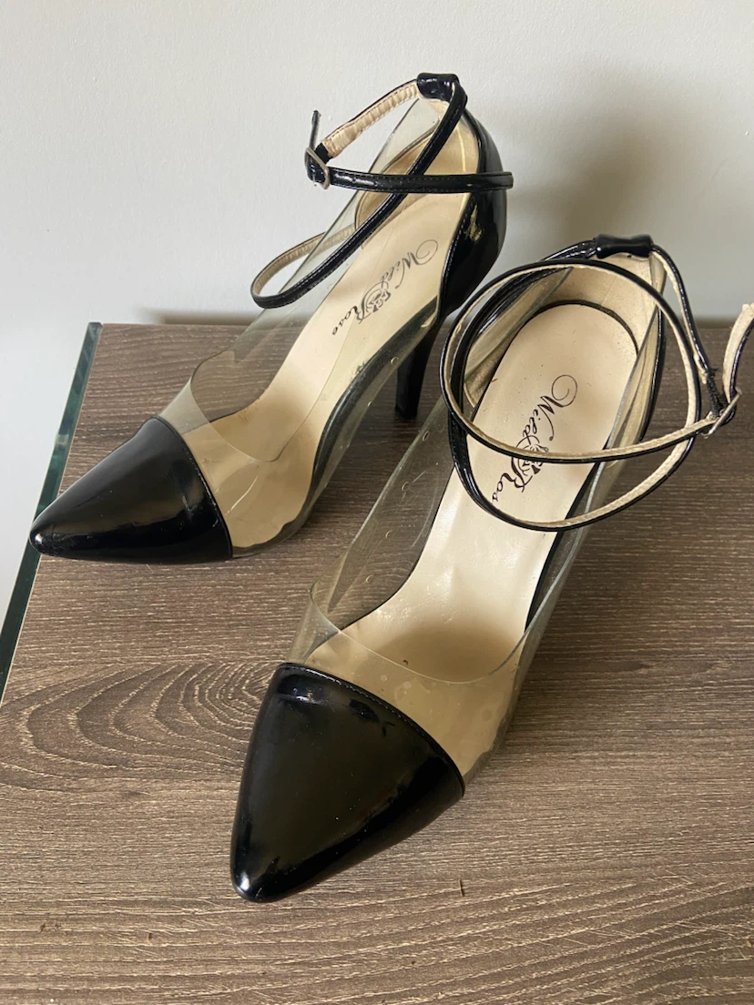 Wild Rose Black Patent/Clear Ankle Strap Heels Size 8.5 - photo 3