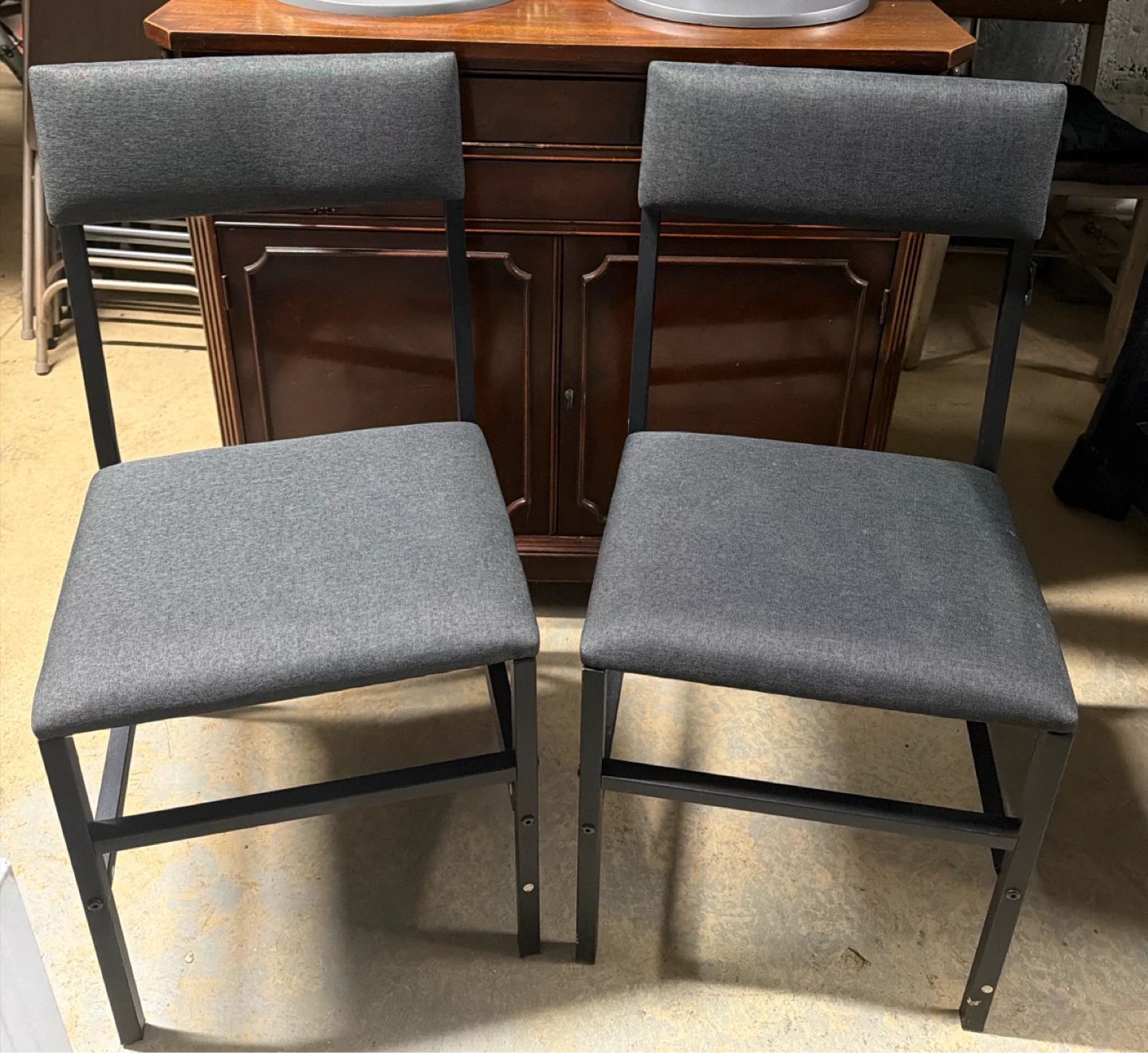 Set of 2 Gray Upholstered Dining Chairs
