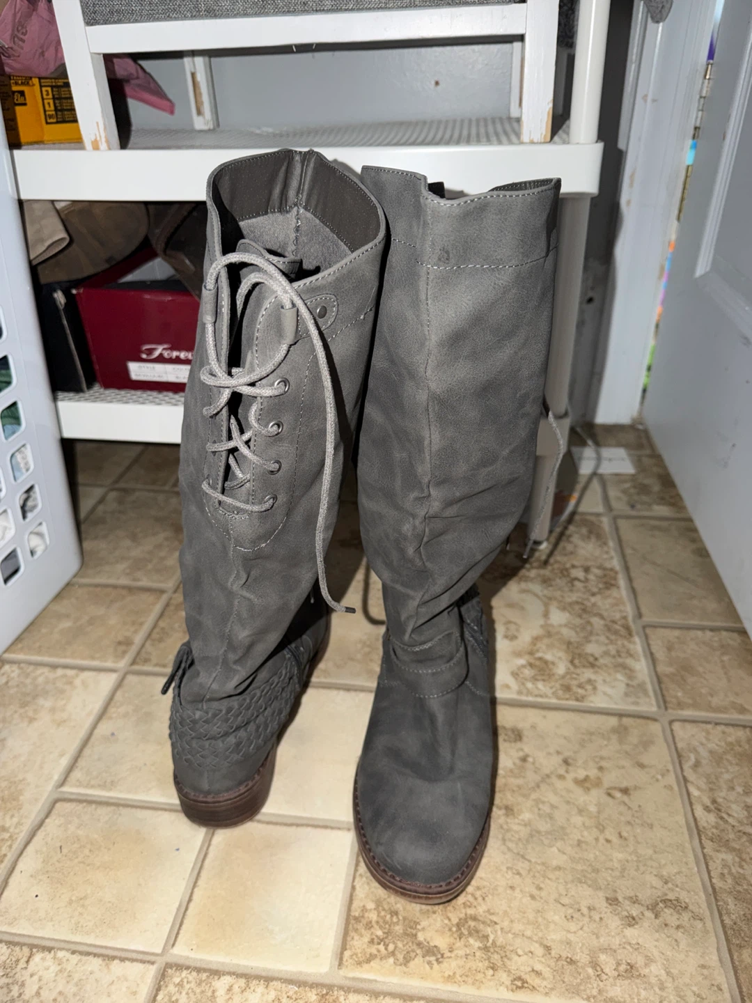 Gray Tall Boots with Buckle Detail - photo 2