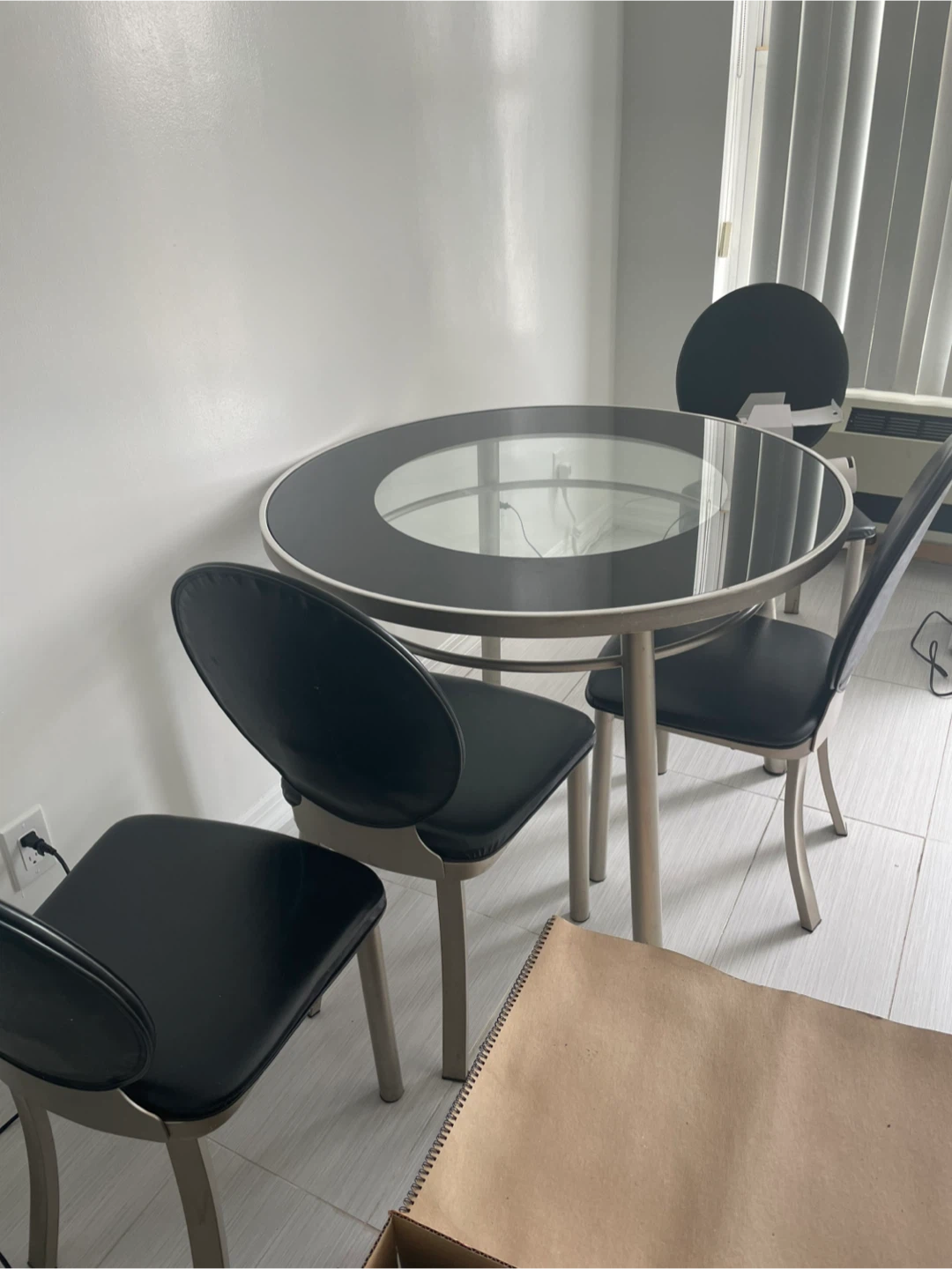 Round Glass Top Dining Table Set with 4 Black Chairs - photo 2