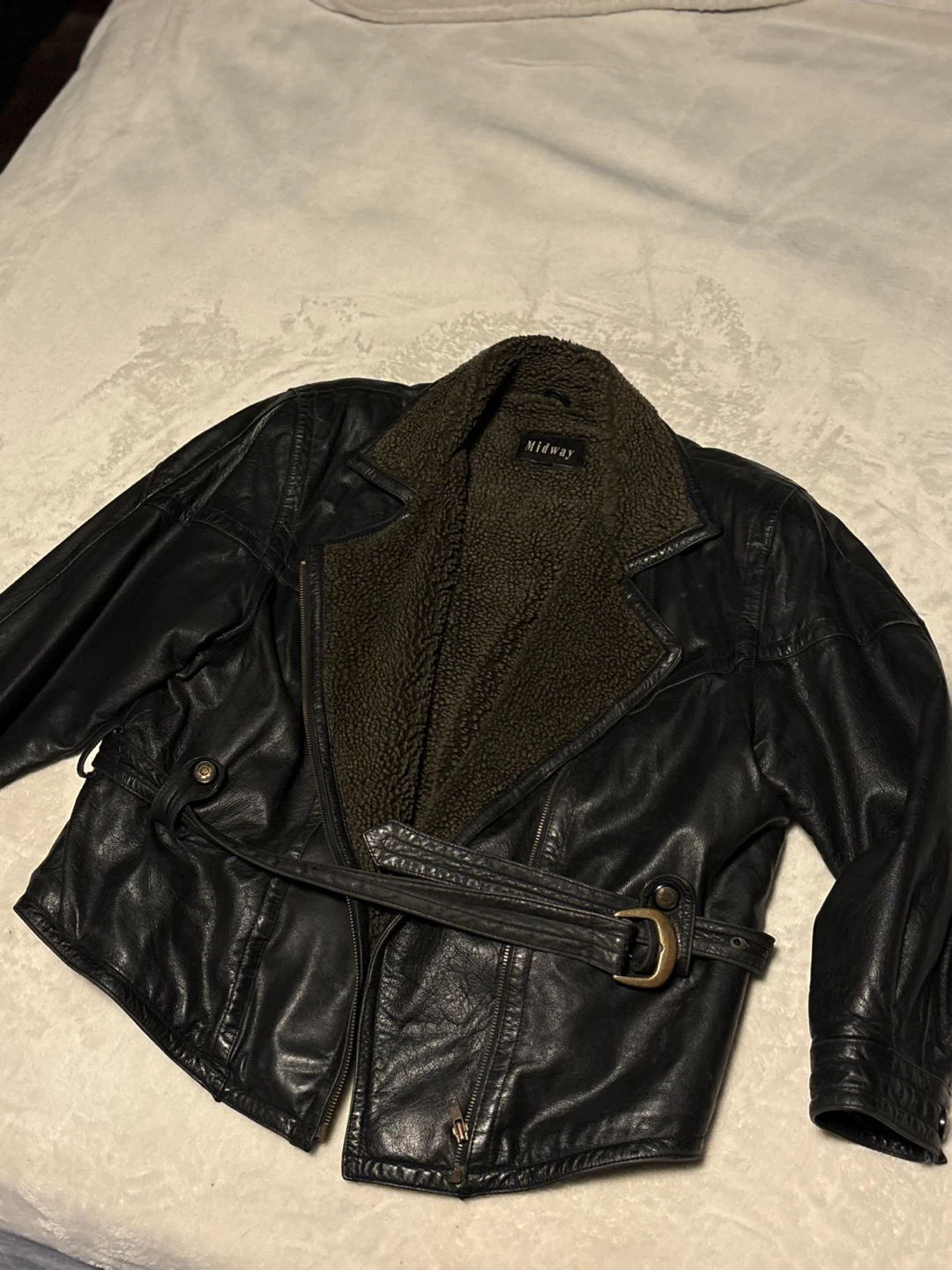 Midway Black Leather Jacket with Sherpa Lining