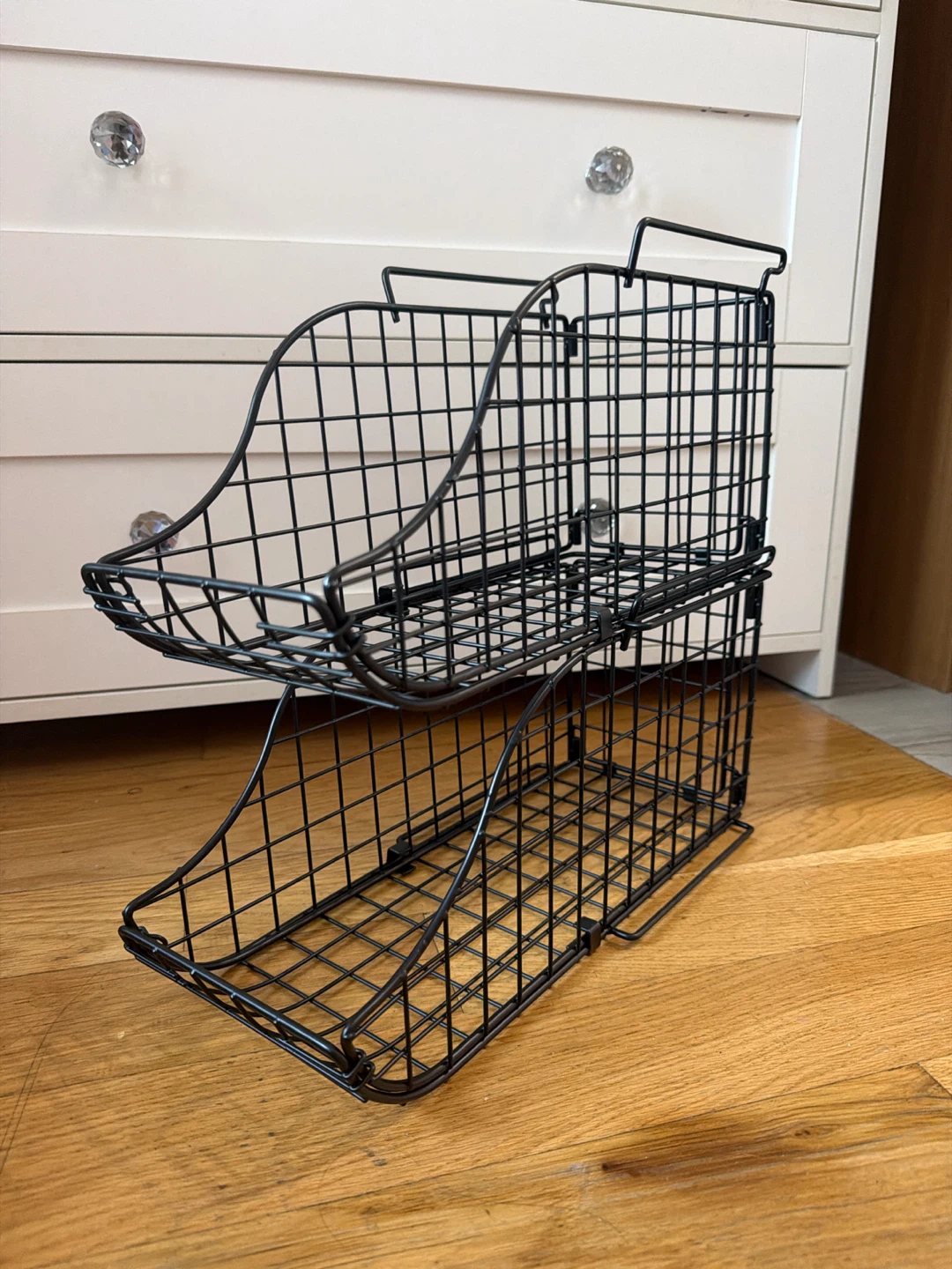 Black Wire Stacking Storage Baskets - Set of 2