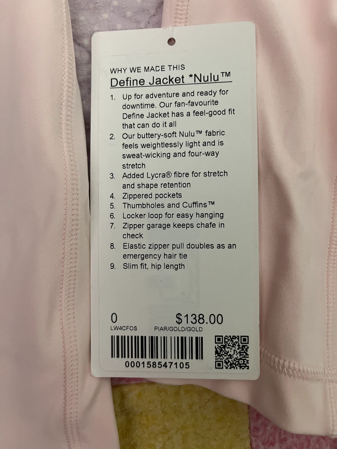 BRAND NEW Lululemon Define Jacket Nulu Pink Size 0 - photo 3