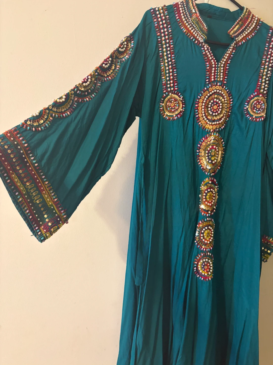 Embellished Teal Kaftan Dress XL