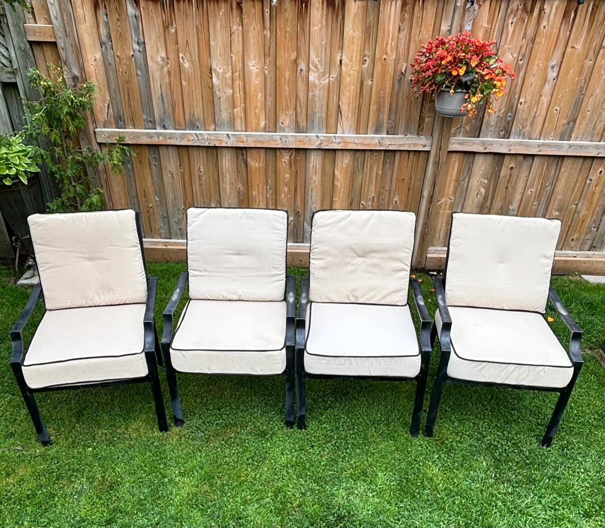 Set of 4 Black Metal Patio Chairs with Cushions